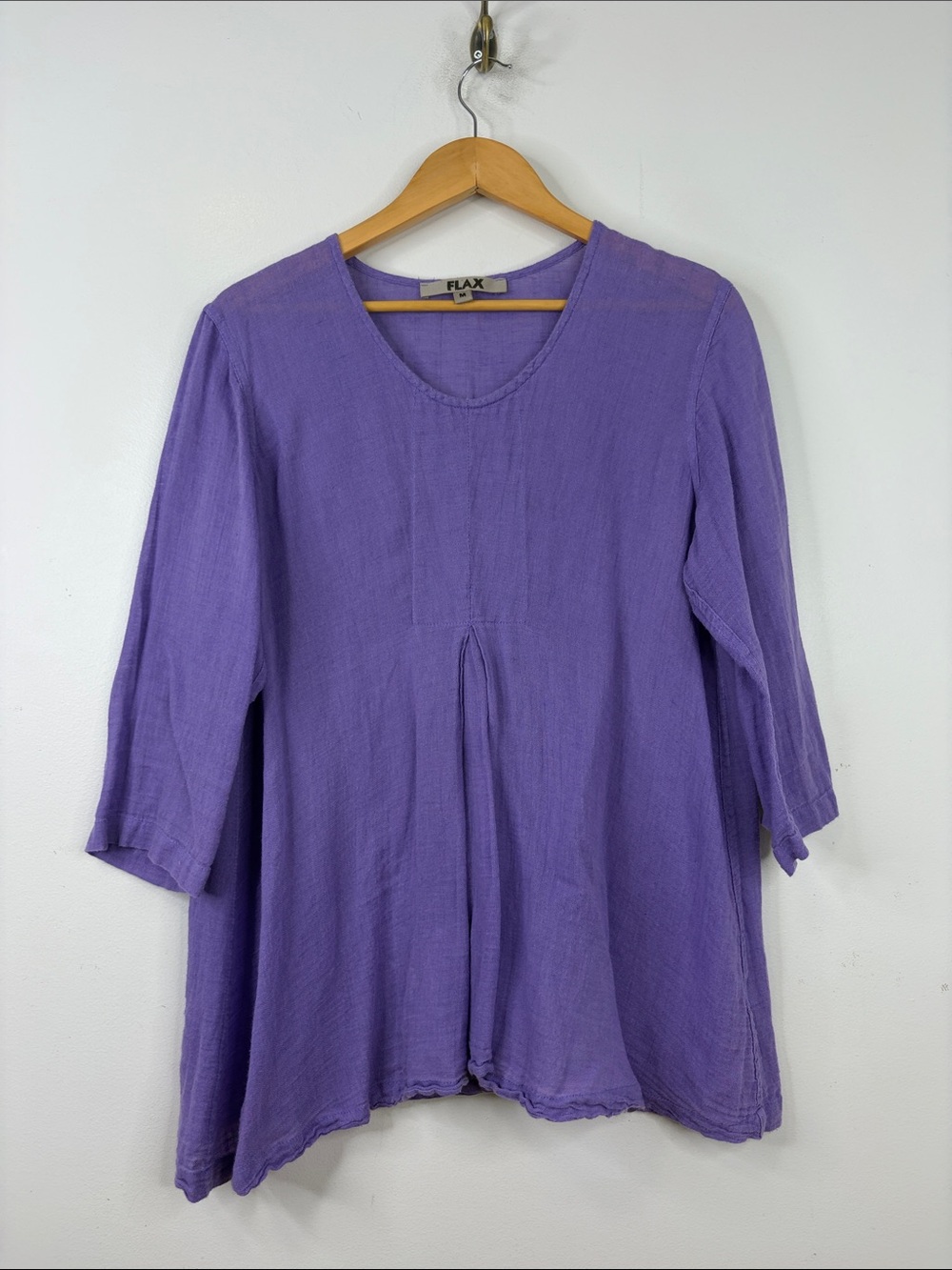 Flax Top Womens Medium Lavender Purple Linen Cotton Loose Fit Tunic Blouse